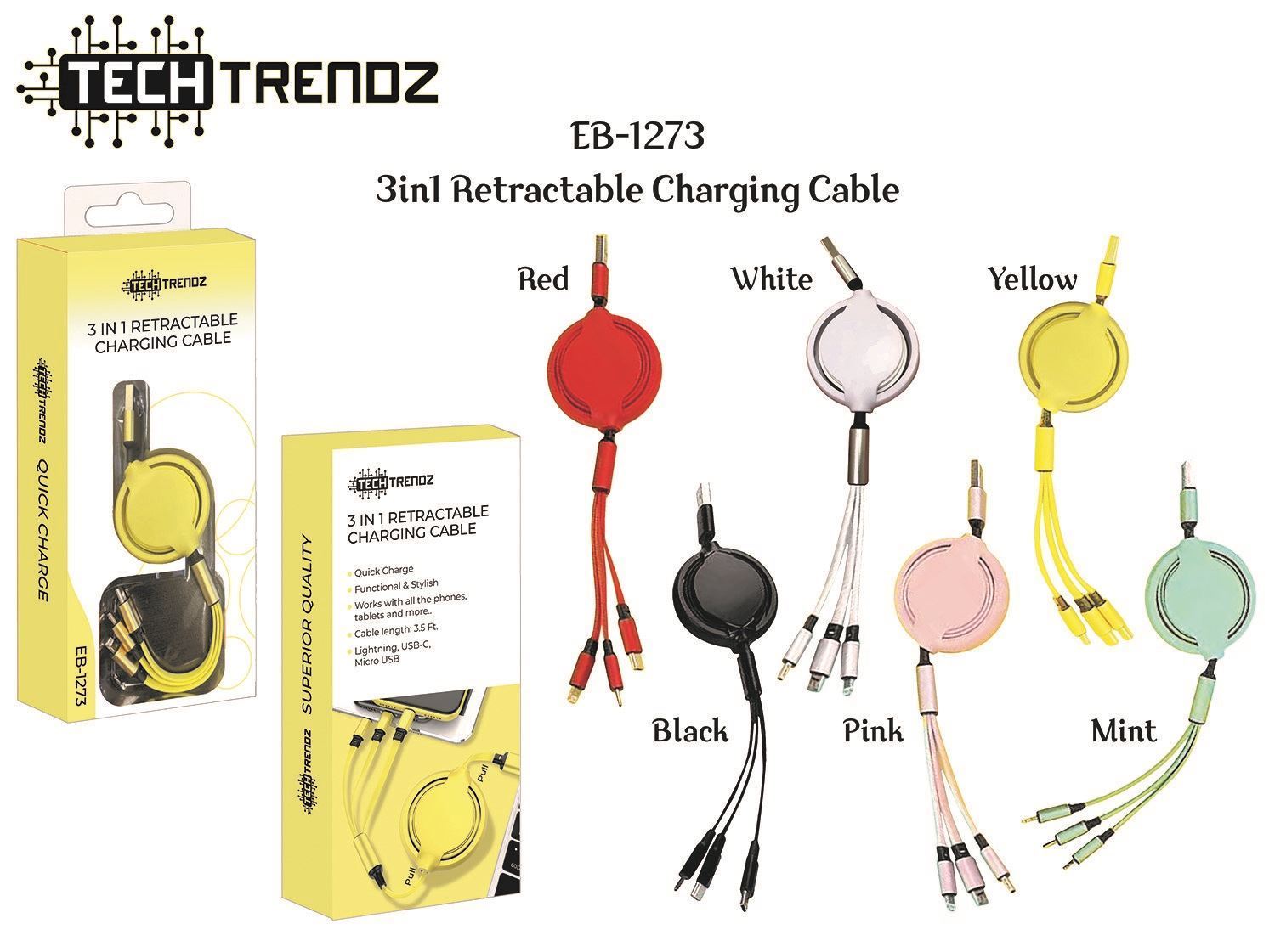 3 in 1 Retractable Charging Cable – techtrendz